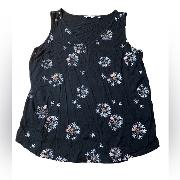 Reitmans Tops - 💜 Reitmans Black Sleeveless V-Neck Top Floral Dandelion Print - Large